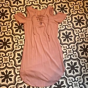 Shoulder cut out, tie detail, pink dress